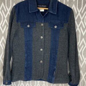 Blue Willi’s Jacket Embroidered Palm Leaf Back in Wool & Denim Size: Medium